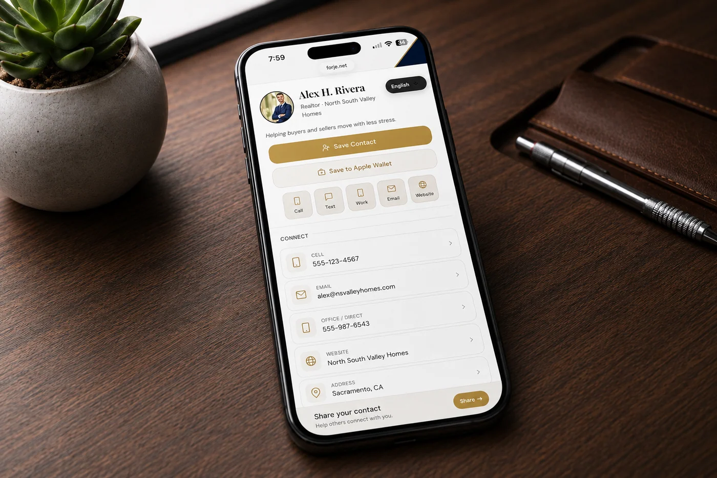A finished Forje profile displayed clearly on a phone